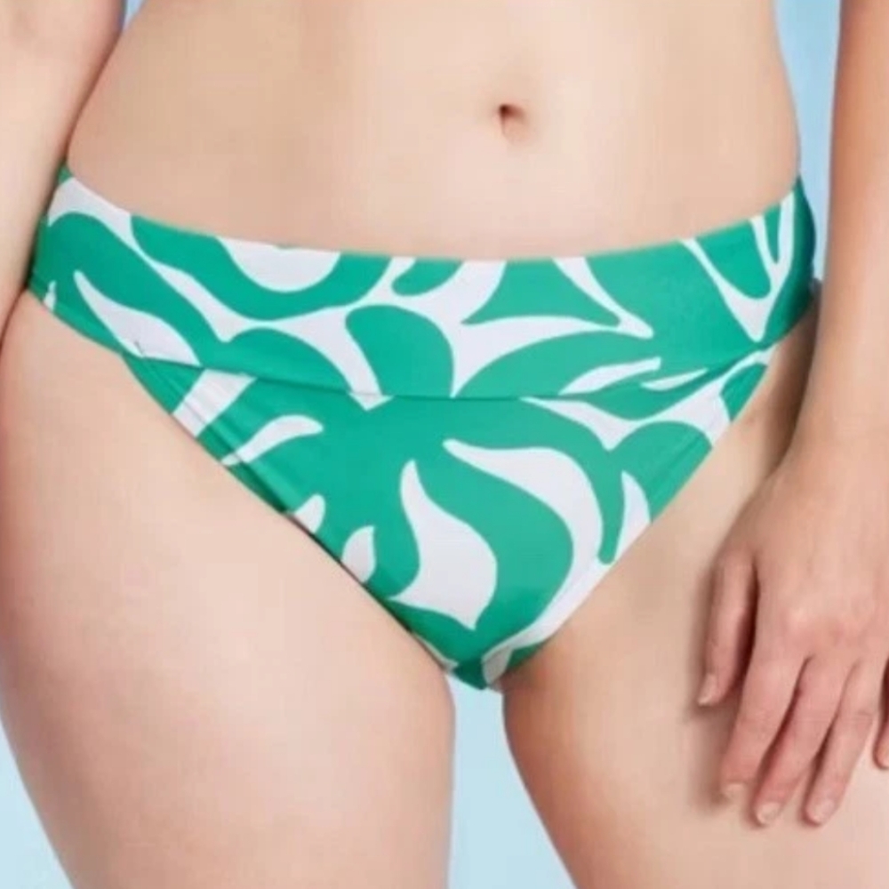 Shade & Shore Women Mid-Rise Waist High Leg Bikini Bottom Green Size Large 12-14